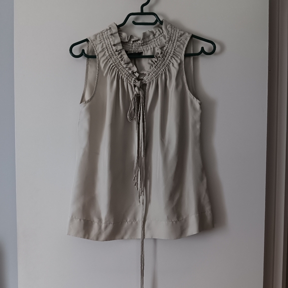 MARC BY MARC JACOBS Taupe Silk Twill Gathered Tie Neckline Blouse XS - Picture 1 of 3